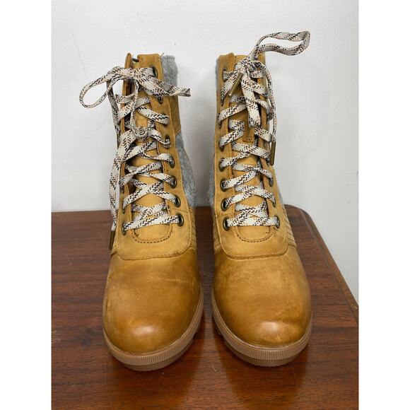 Sorel Women's Lexie Wedge Boots Lace Up Leather Waterproof Camel Brown Size 8 - Picture 1 of 11